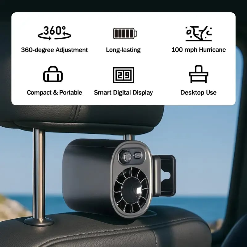 70% Off❄️🔥Car Clip On Fan with LED Display