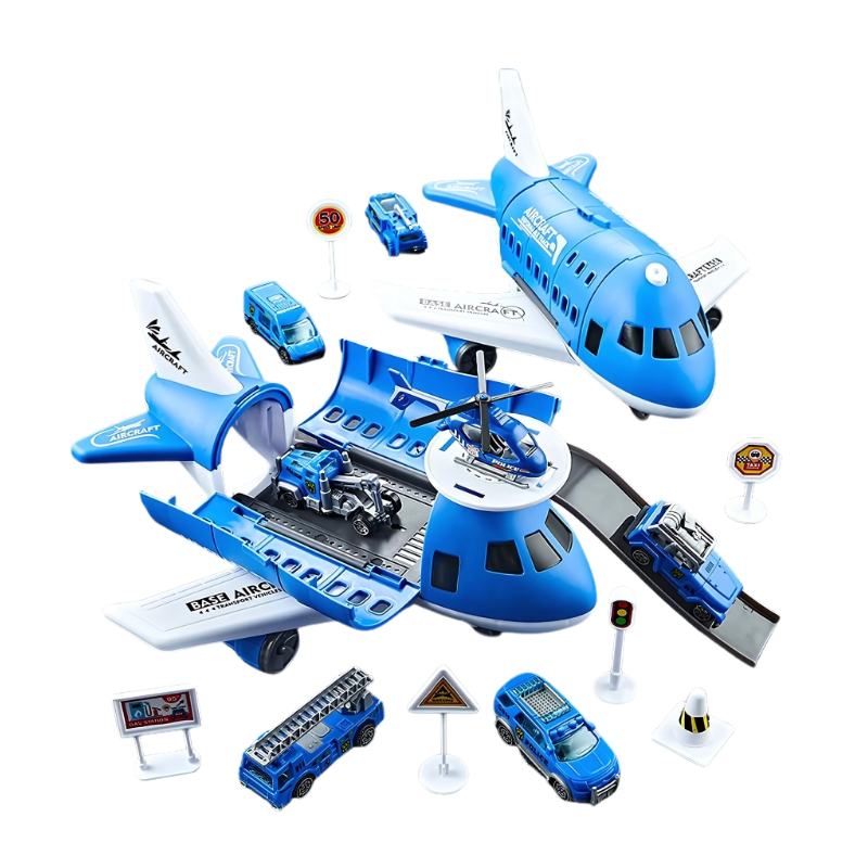 Kids Aircraft Playset – 2-in-1 Opening Airplane Toy with Cars & Accessories