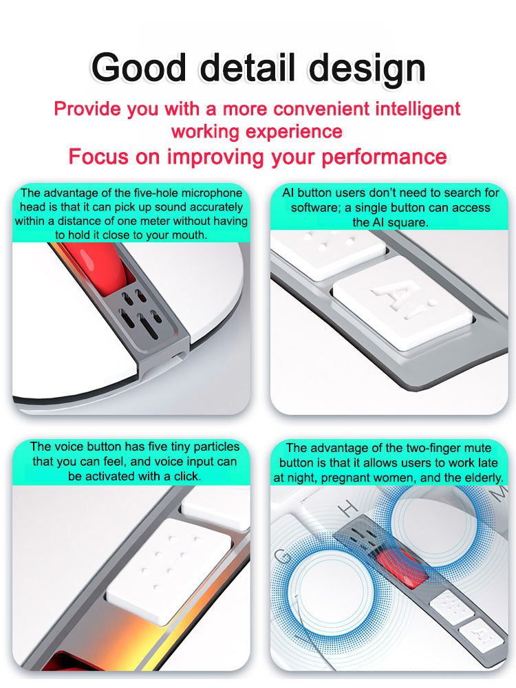 🖱️AI Voice Mouse: Enables voice input, translation, or search with a single click; connects via Bluetooth or USB.